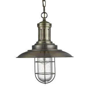 Image of 1 Light Ceiling Pendant Antique Brass, Seeded Glass, E27