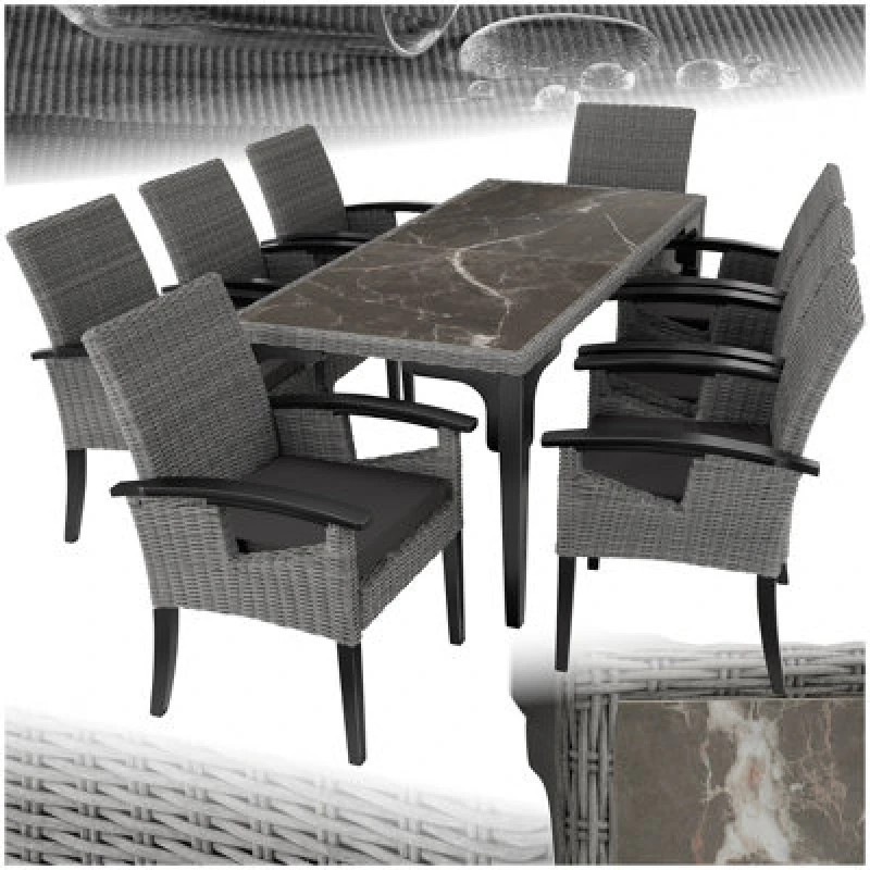 Image of Tectake Garden Table And Chairs - Foggia Dining Table, 8 Rosarno Armchairs - Grey