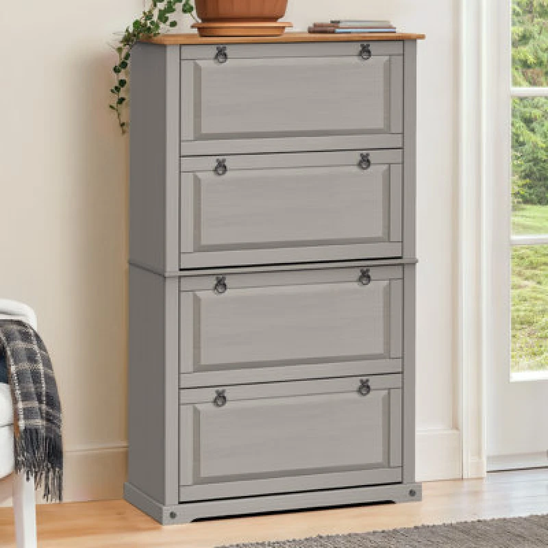 Image of Mercers Furniture Corona Grey Wax 4 Shelf Shoe Chest