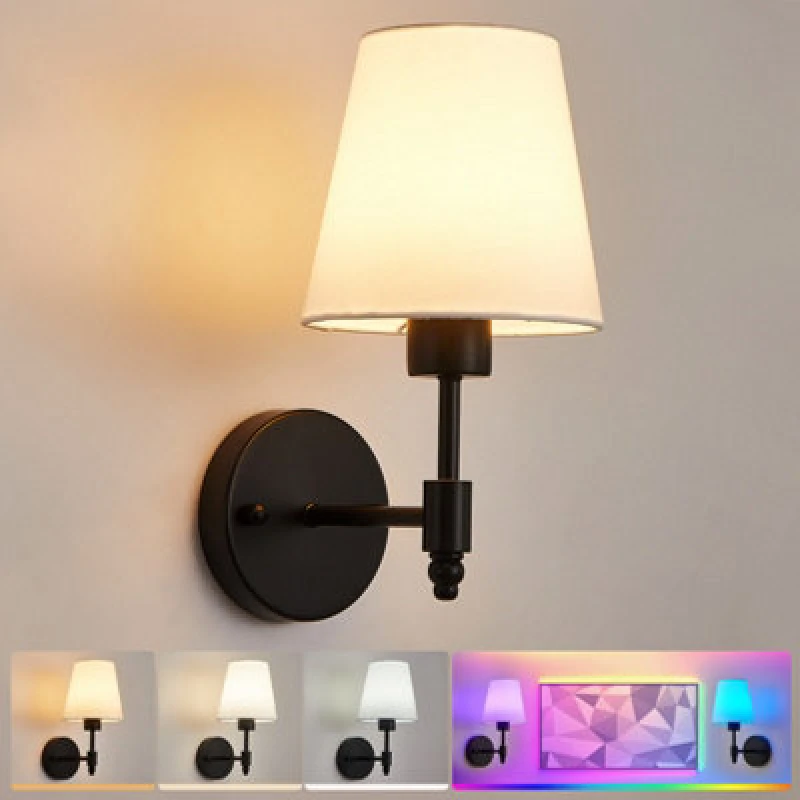 Image of Harper Living Set Of 2 Battery Wall Lights, Fabric Lamps With Rechargeable Bulbs, Remote, 3 Cct & 9 RGB Dimmable Black