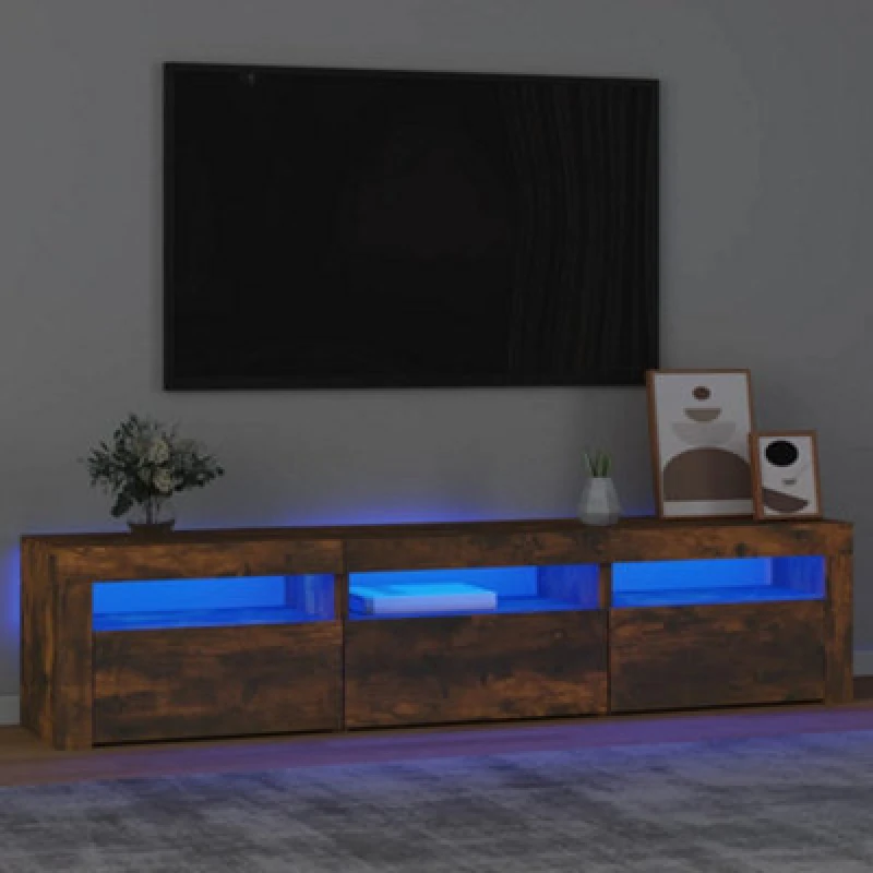 Image of vidaXL TV Cabinet with LED Lights Smoked Oak 180x35x40 cm, Brown 3152759