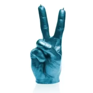 Image of Hand Peace Sign Candle – Blue Metallic