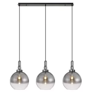 Image of Luminosa Linear 3 Light Pendant E27 With 30cm Globe Glass, Smoked, Clear Black Chrome, Matt Black