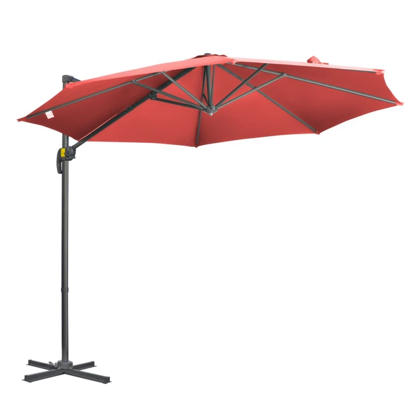 Image of Outsunny Cantilever Roma Parasol 360° Rotation w/ Hand Crank & Base Red - Outsunny 5056725526535