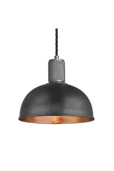 image of Knurled Dome Pendant Light, 8 Inch, Pewter & Copper, Pewter Holder