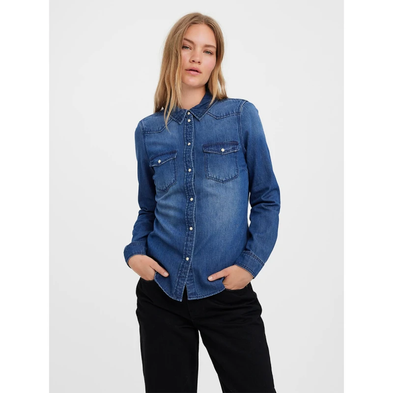 Image of Vero Moda Maria Long Sleeve Shirt - Blue Blue 8