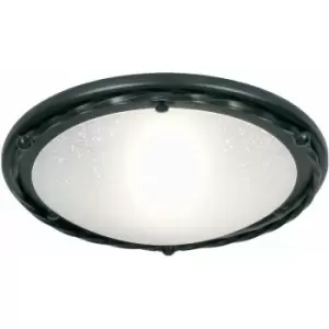 image of Loops - Flush Light Twisted Iron Pattern Surround Opaque Glass Shade Black LED E27 60W