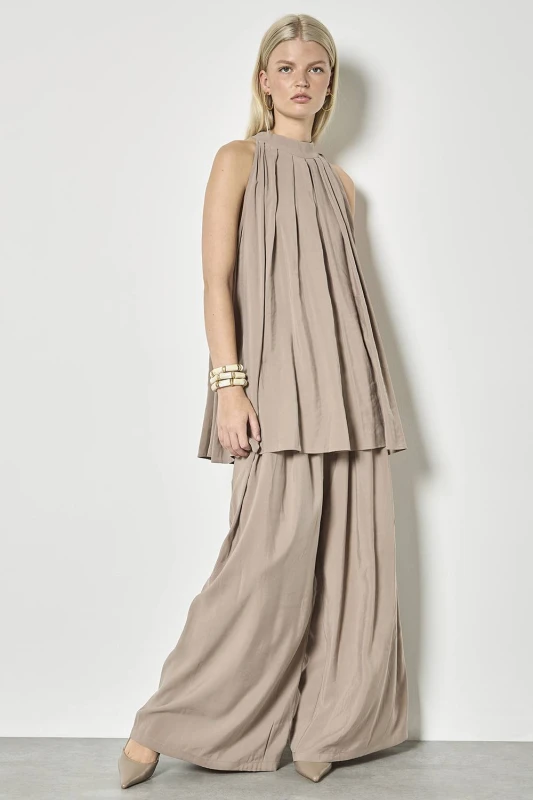 Image of Apricot Womens Soft Pleat Tunic Top in Stone Size: 8 Stone Female 8