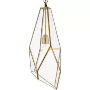 image of Hanging Ceiling Pendant Light Brass & Glass Shade Modern Lamp Bulb Feature Rose