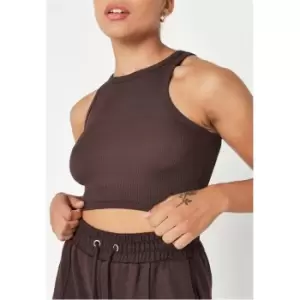 Missguided Racer Neck Rib Crop Top - Brown