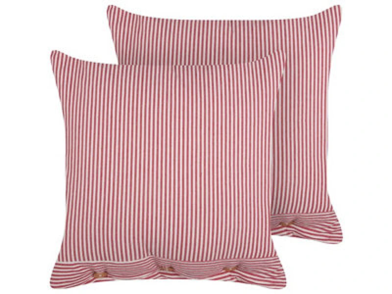 Image of Beliani Set Of 2 Decorative Cushions Aalita Cotton 45 X 45cm Red Striped