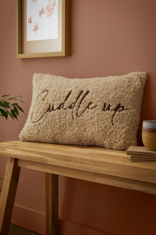 Image of Fusion Cuddle up Embroidered 30cmx50cm Filled Cushion Natural