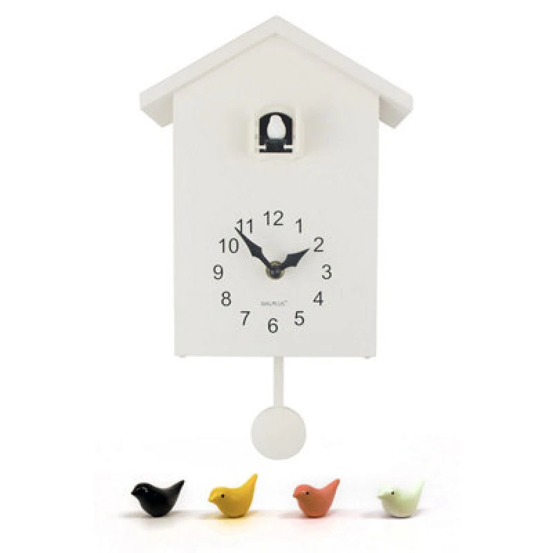 Image of Walplus White Window Cuckoo Clock With Four Birds And Pendulum - Elegant And Classic Bird Clock For Wall Decor