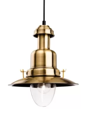 Image of Classic 1 Light Dome Ceiling Pendant Antique Brass, Clear Glass, E27