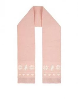 image of Monsoon Girls Pink Charlotte Unicorn Fairisle Scarf - Pale Pink