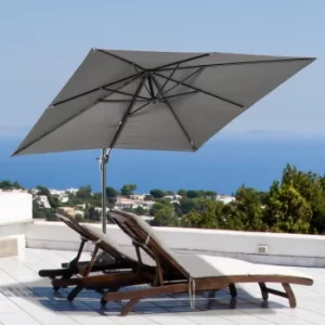 Outsunny 2.7 x 2.7m Cantilever Roma Parasol Garden Sun Umbrella Canopy Sun Shade Aluminium 360° Rotating and Cross Base, Dark Grey