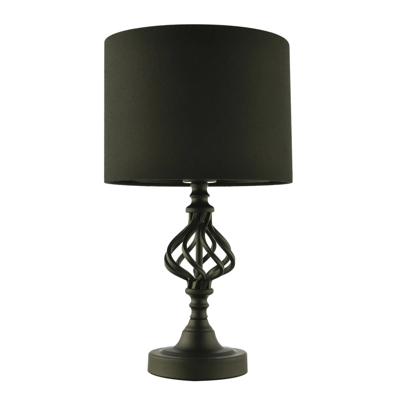 Image of Happy Homewares Classic Twist Metal Table Lamp in Matte Black with Black Drum Shade Black Unisex