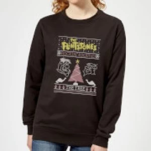 Image of Flintstones Rockin Around The Tree Womens Christmas Sweatshirt - Black