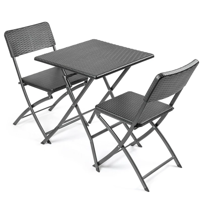 Image of Christow Garden Bistro Set 3 Piece Rattan Effect Table Chairs Outdoor Furniture Multi