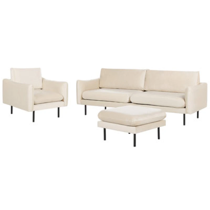 Image of Beliani Living Room Set 5 Seater Vinterbro Velvet Light Beige With Ottoman