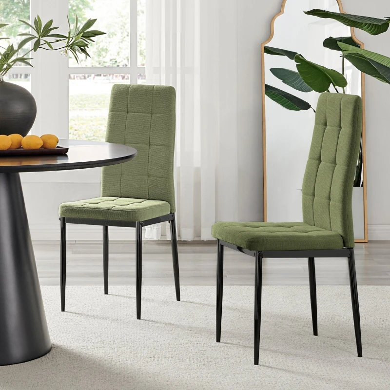 Image of FurnitureboxUK FurnitureboxUK Set 2 Paloma Modern Fabric Dining Chairs On Black Legs in Green Green One Size Unisex 5056542696848