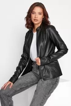 Tall Collarless Faux Leather Jacket