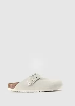 Image of Birkenstock Womens Boston Modern Suede Backless Loafer In Antique White