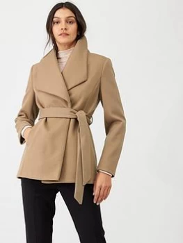 image of Oasis Tie Waist Short Wrap Coat - Neutral Size L, Women