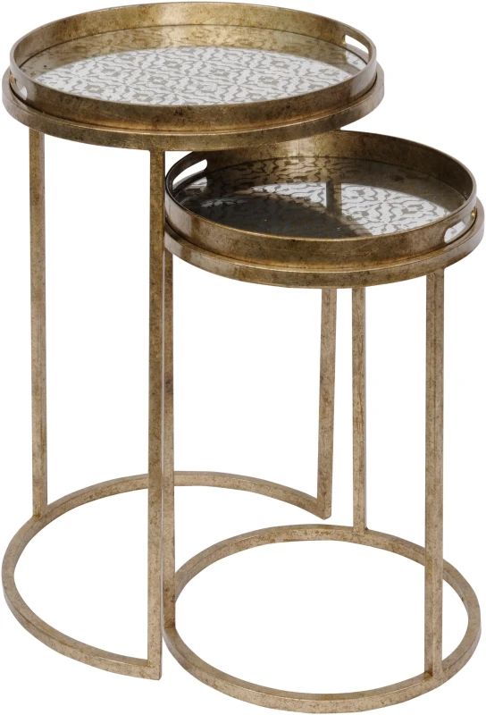 Image of Libra Interiors Vienna Antique Gold Diamond Set Of 2 Side Tray Tables Multi