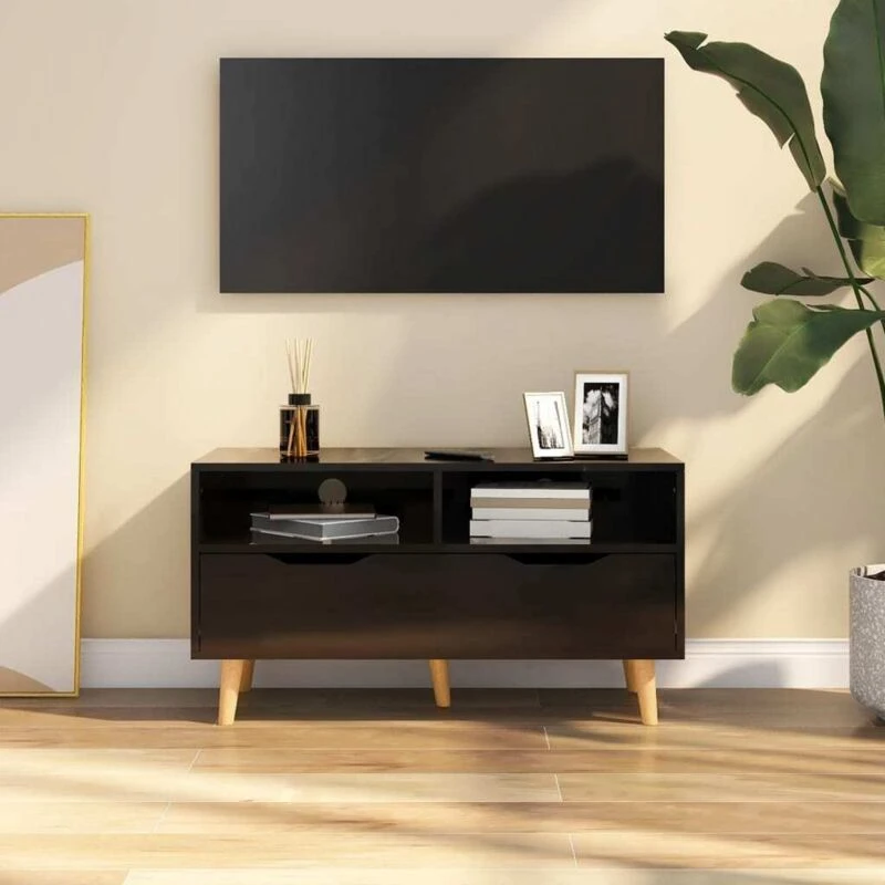 Image of VIDAXL TV Cabinet High Gloss Black 90x40x48.5cm Engineered Wood Vidaxl 8720286343821