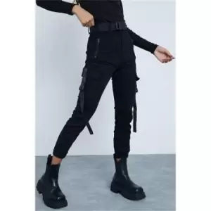 image of I Saw It First Black Stretch Belted Cargo Jeans - Black