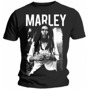 image of Bob Marley Black & White Mens Black T Shirt: Large