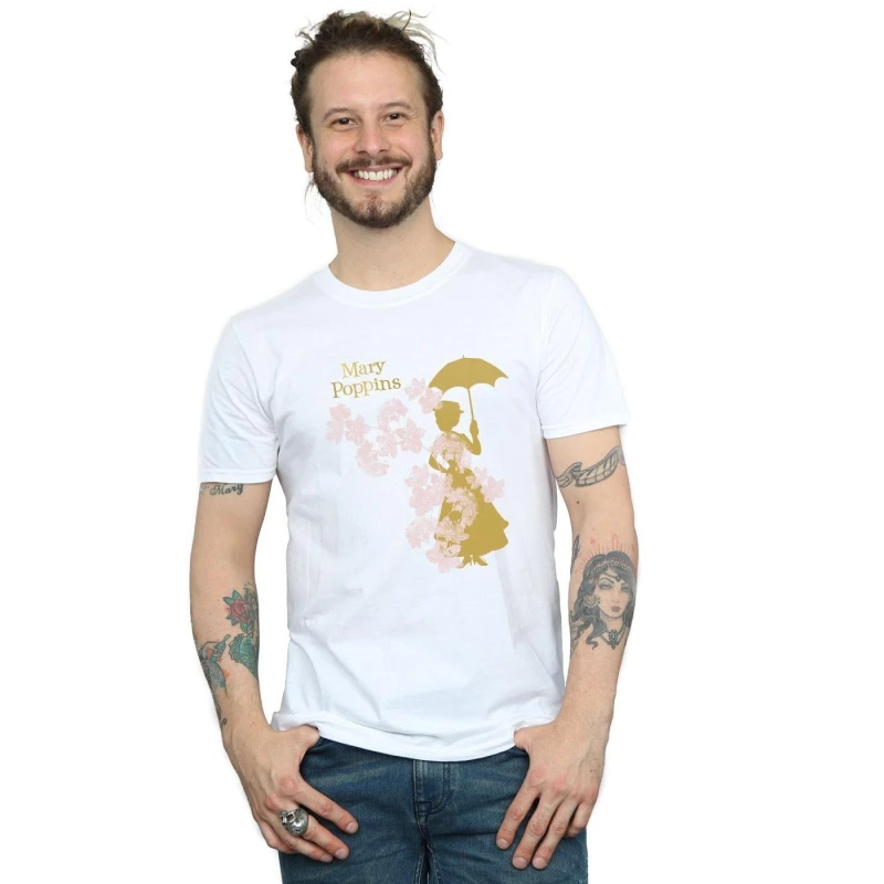 Image of Disney Men Mary Poppins Floral Silhouette T-Shirt in White Size: Small White S Male 5057864435641