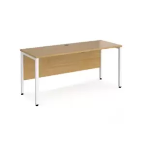Image of Office Desk 1600mm Rectangular Desk With Bench Leg Oak Tops With White Frames 600mm Depth Maestro 25