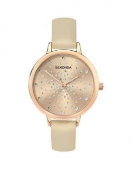 image of Sekonda Sekonda Blush Crystal Set Dial Nude Strap Ladies Watch