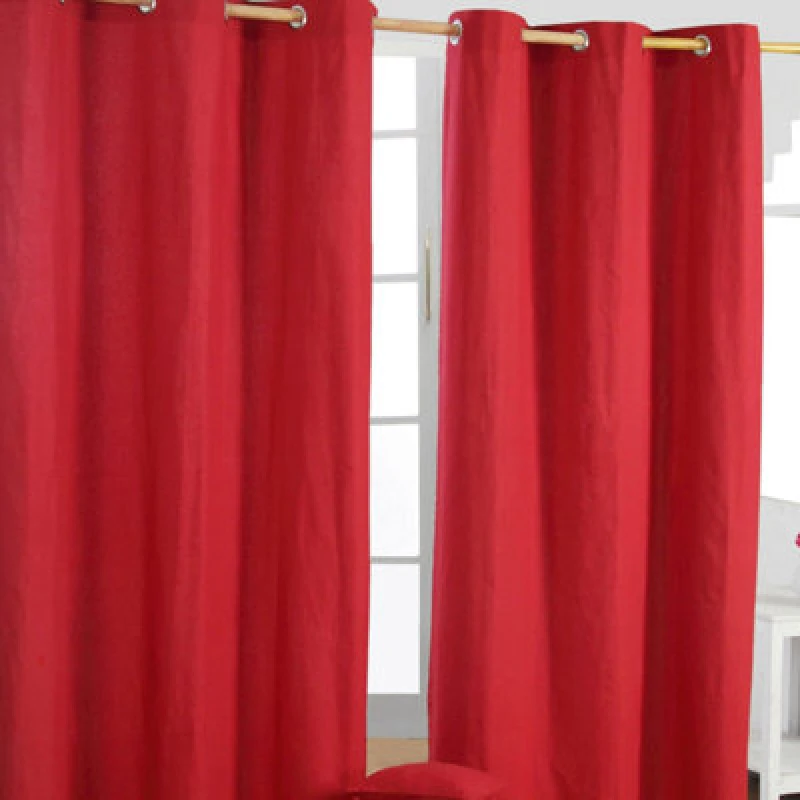 Image of Homescapes Plain Red Cotton Eyelet Curtains 137 X 182 Cm