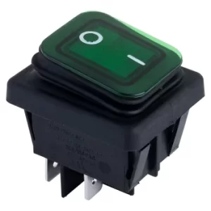 image of R-TECH 522776 Rocker Switch DPST Off-On 250V AC 16A Green