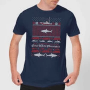 image of Jaws Great White Christmas Mens T-Shirt - Navy - L