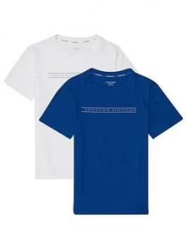 Image of Calvin Klein Boys 2 Pack Lounge T-Shirts - Blue White, Size 14-16 Years
