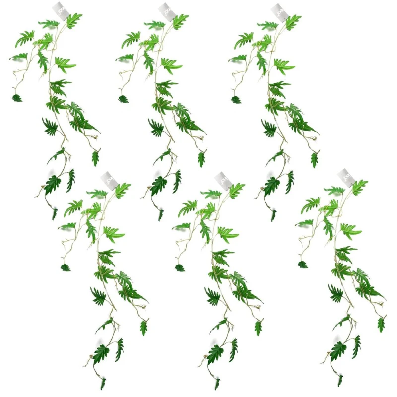 Image of Leaf 6 x 100cm Artificial Hanging Trailing Philodendron Small Leaf Plant Green