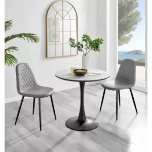 Image of Furniture Box Elina White Marble Effect Round Dining Table and 2 Grey Corona Black Leg Chairs