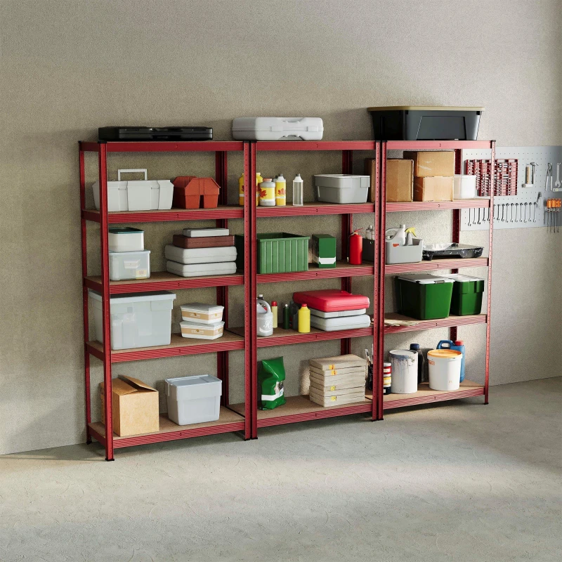 Image of Lassic 5 Tier Heavy Duty Steel Garage Shelving - 3 Bay Red unisex 5 Tier