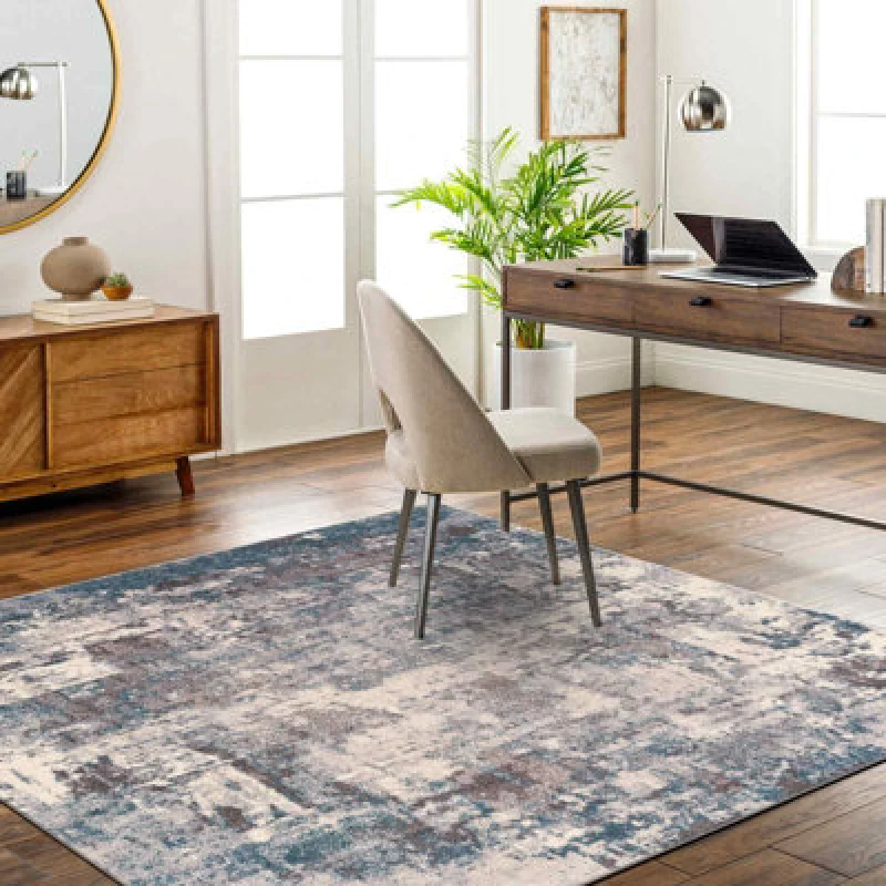 Image of Livabliss Square Ankara-Abstract Blue Beige Modern Marble Living Dining Bedroom Rug 200 X 200 Cm Easy Care, Non Shedding