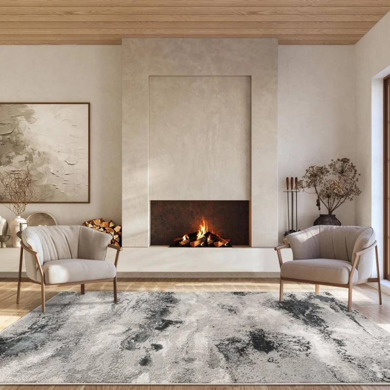 Image of Elysium Modern Abstract Action Living Room Area Rug Metallic Sheen- Mist Grey 60Cm X 220Cm