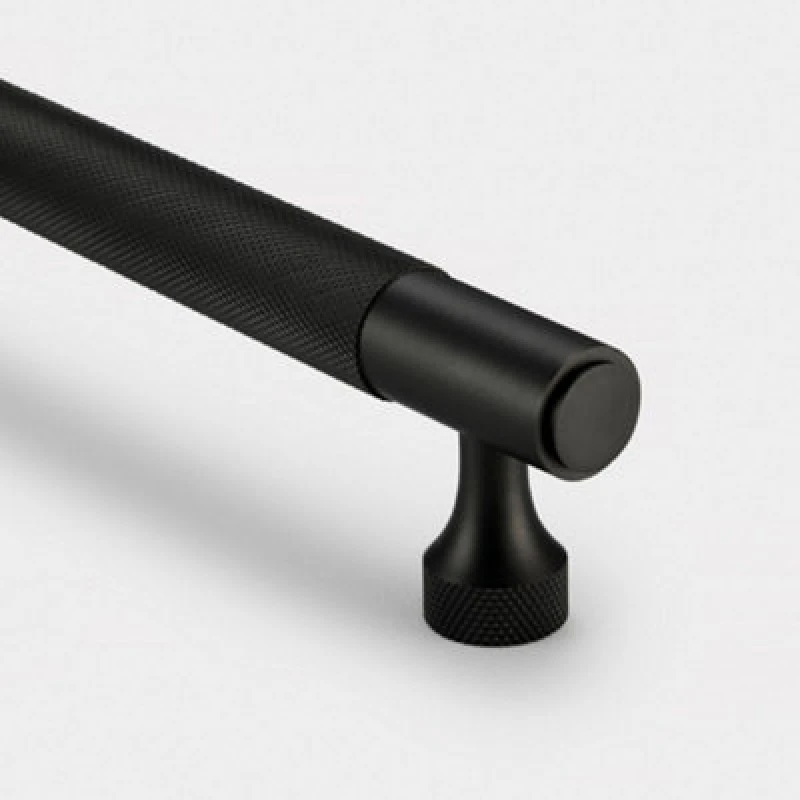 Image of Pushka Home Brass Knurled Bar Handle With Hole Centre 160mm - Black