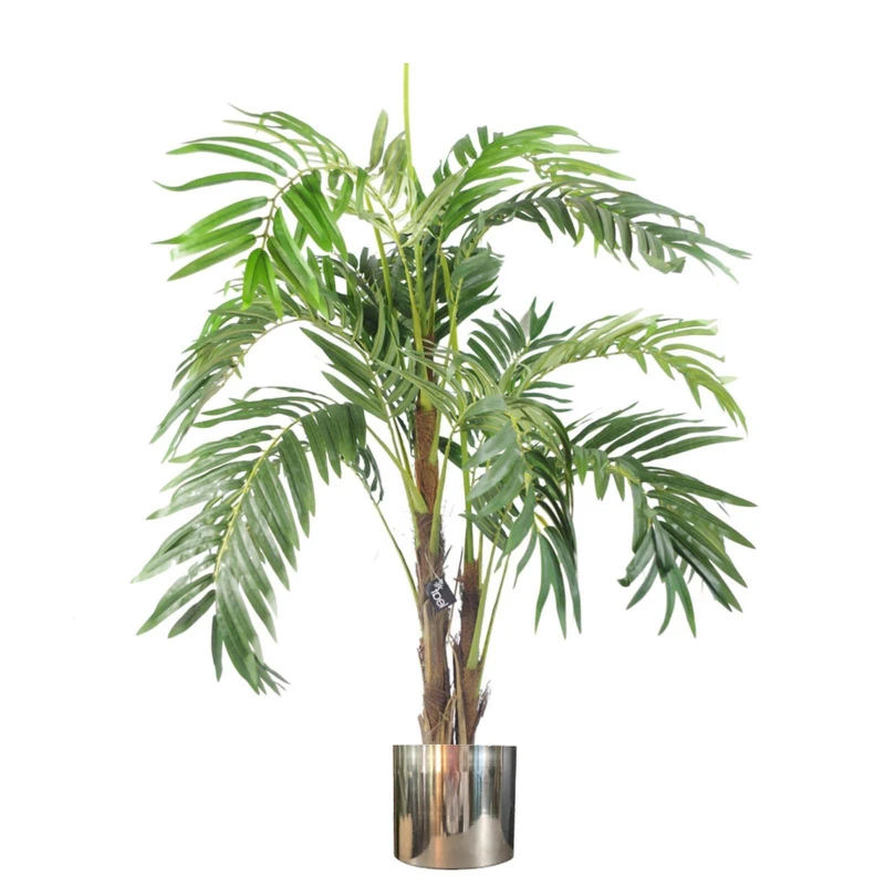 Image of Leaf 120cm Realistic Artificial palm tree with pot with Silver Metal Planter Green
