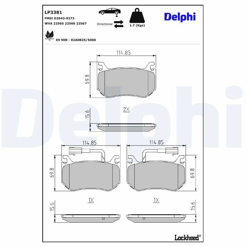 Image of DELPHI Brake pad set DELPHI LP3381