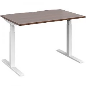 image of Elev8 Rectangular Sit Stand Single Desk with Walnut Melamine Top and White Frame 2 Legs Touch 1200 x 800 x 675 - 1300 mm