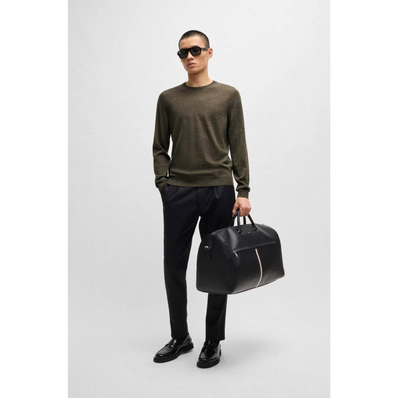 Image of Boss Mens Leno-P Knitted Crew Neck Jumper Open White 131 male S