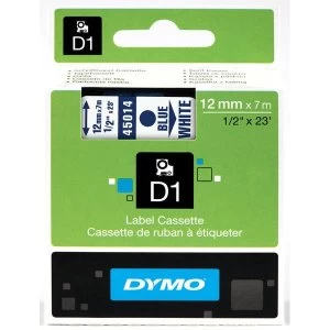 image of Dymo D1 45014 Blue on White Label Tape 12mm x 7mm